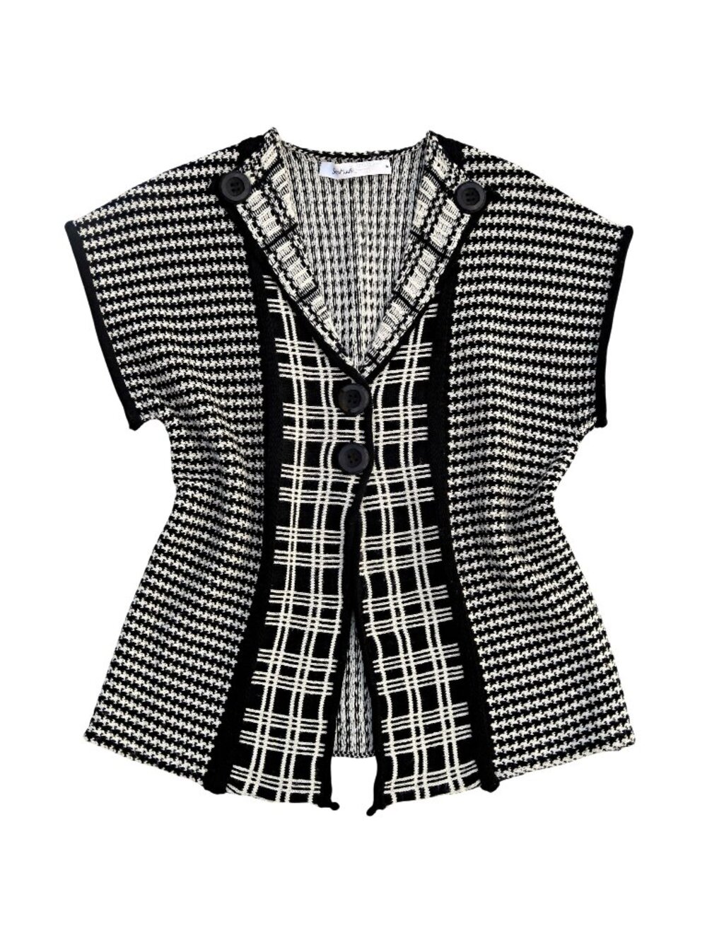 Skovhuus Merino Wool Blend Sweater Cardigan – Black & White Knit, Size Small